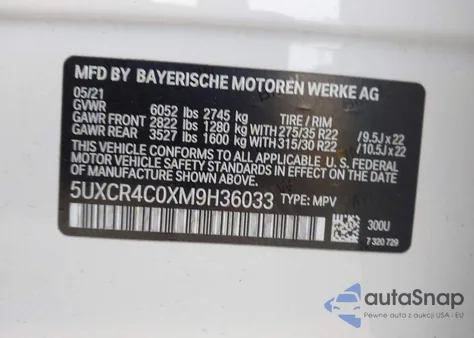 2021 BMW X5 Sdrive40I z USA, uszkodzony, nr VIN 5UXCR4C0XM9H36033